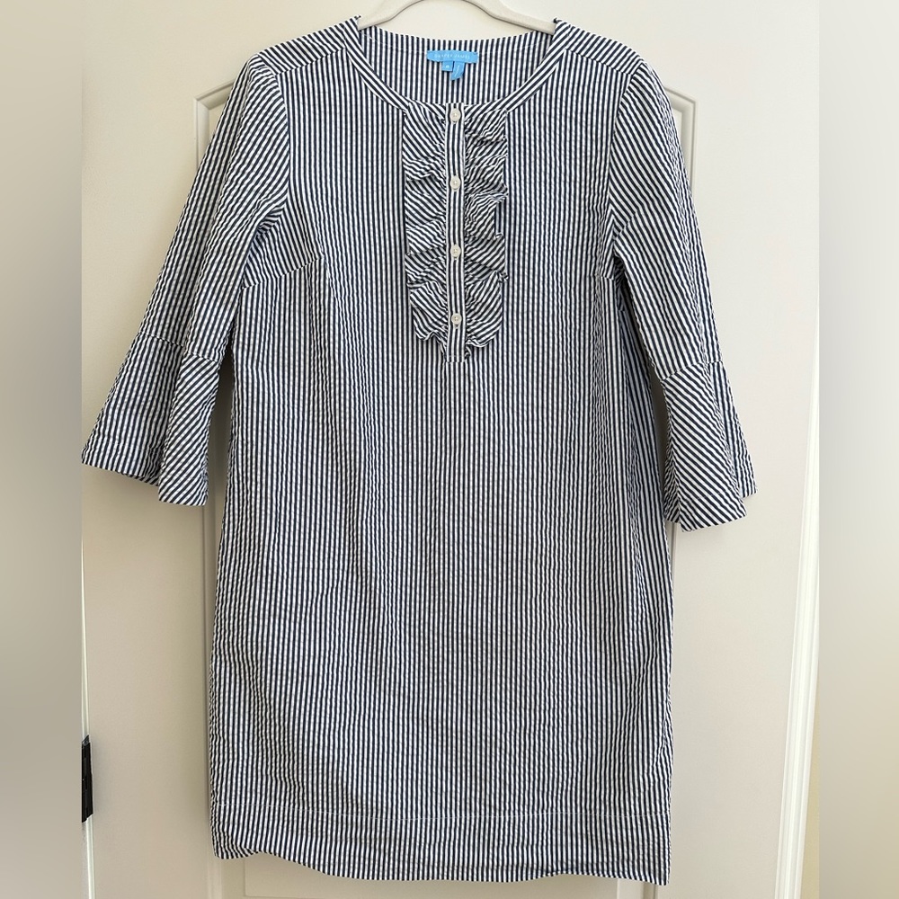 Draper James Seersucker Ruffle Shift Dress, Size 8